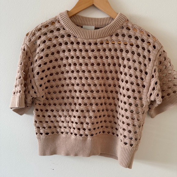 Varley Claybourne Open-Knit Sweater Tee Beige Neutral Size XS - Picture 1 of 9